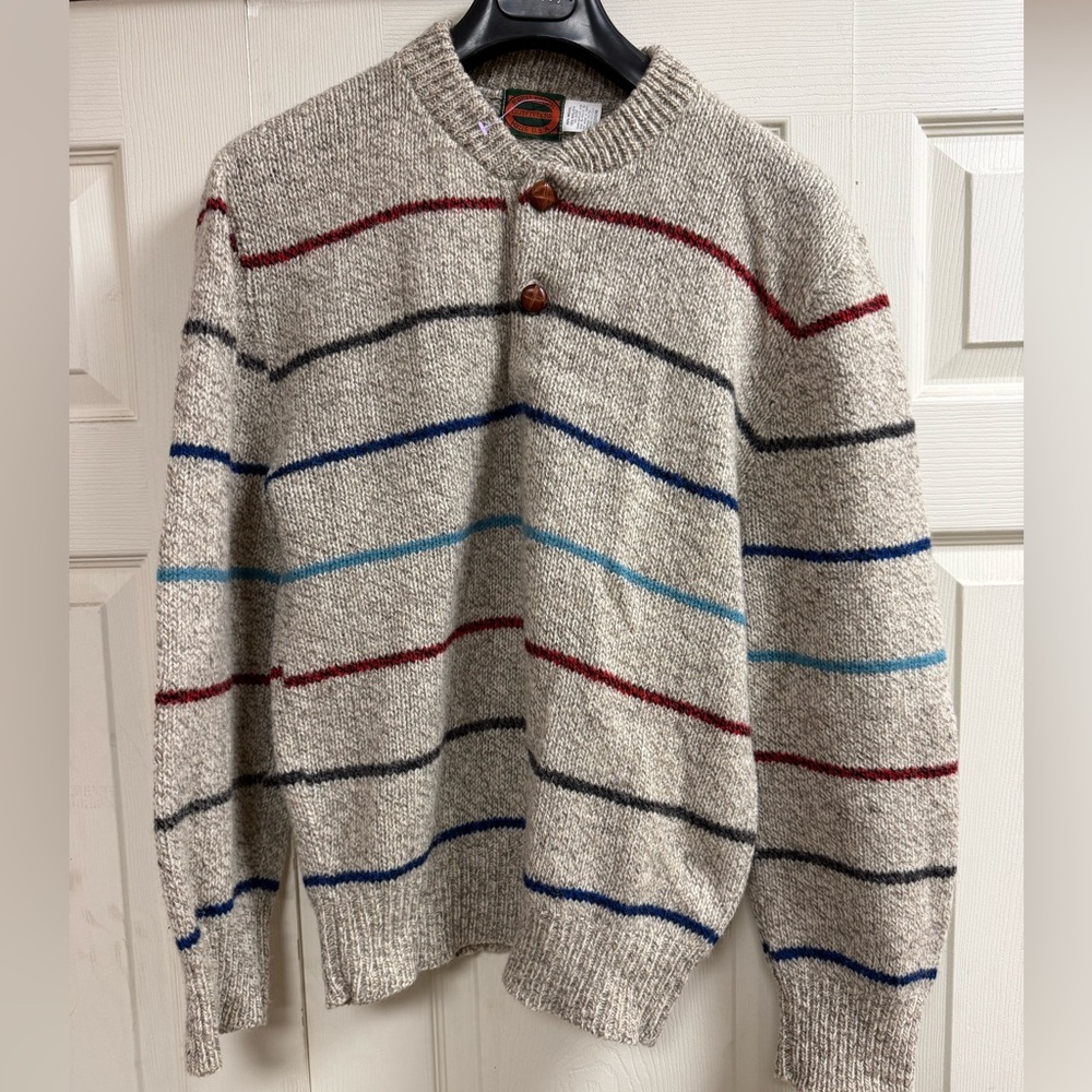 Vintage Royal North Mills Outfitters Wool Sweater Medium Gray Stripes Men's USA